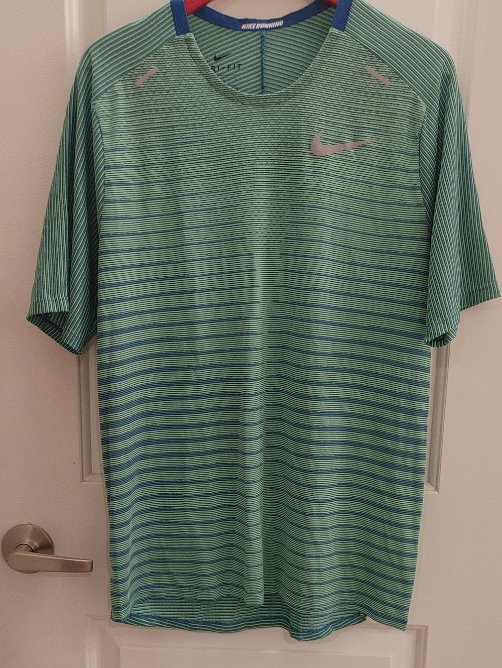 Nike Running Green Striped Short-Sleeve Training Tee - Medium